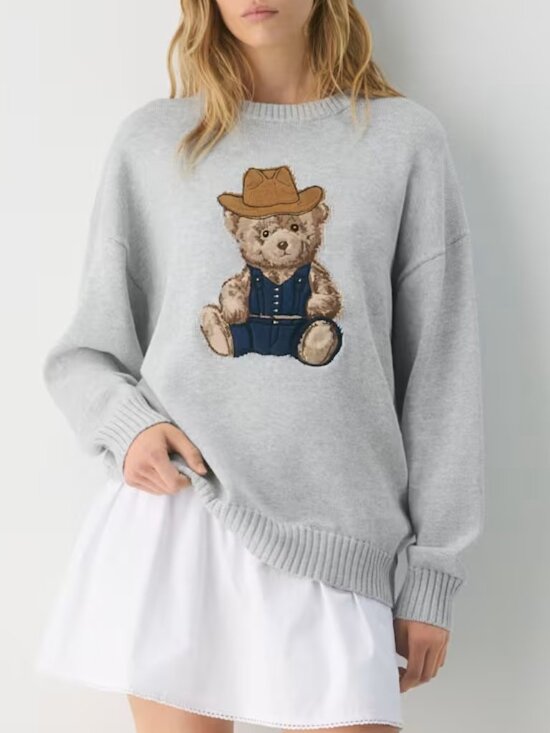Sunday Best Sweaters - SUNDAY BEST Cotton Charm Peggy Teddy Bear Icon Sweater Grey Multi 2XS Aritzia